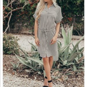 LAST ONE! Striped Buttondown Midi Dress - Olive